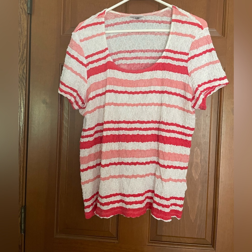 Striped Red, Pink and White Women's Top Sz 1X Jaclyn Smith Short Sleeve